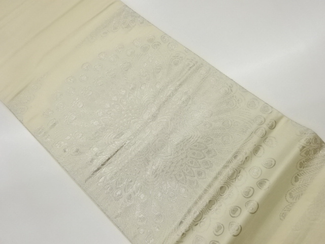 プラチナ箔錦変わり孔雀羽模様織出し袋帯